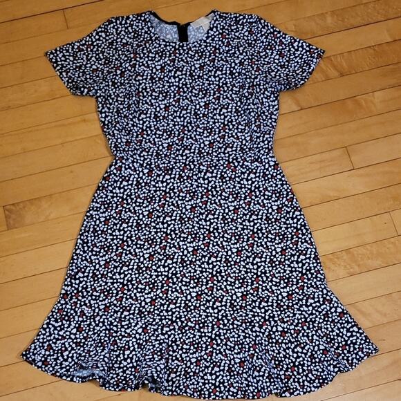 Michael Kors Navy Heart‑Print Fit‑and‑Flare Dress Size 4 Back‑Zip Lined Flirty - Picture 6 of 13
